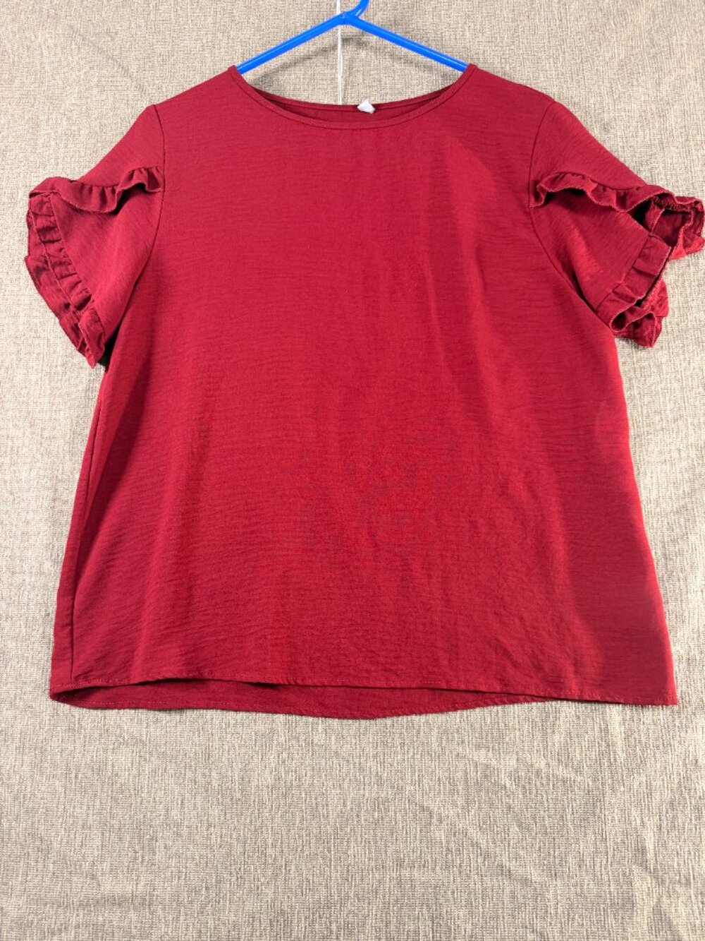Burgundy Ruffle Short Sleeve Blouse - Size M